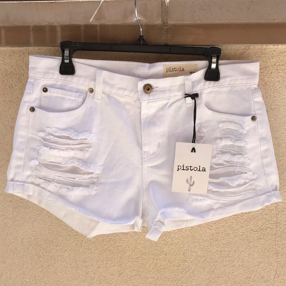 NWT - Pistola Distressed White Jean Shorts - Picture 1 of 3